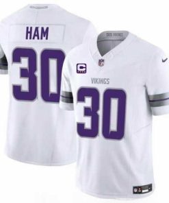 Superb Minnesota Vikings 30 C J  Ham White 2024 F.U.S.E  With 4 Star C Patch Winter Warrior Limited Stitched Jersey