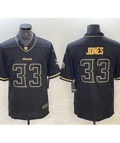 Finest Minnesota Vikings 33 Aaron Jones Black Golden Edition Limited Stitched Jersey