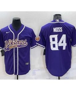 Superior Minnesota Vikings 84 Randy Moss Purple With Patch Cool Base Stitched Baseball Jersey