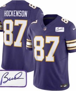 Finest Minnesota Vikings 87 T J Hockenson Purple 2023 F.U.S.E Bud Grant Patch Vapor Limited Stitched Jersey