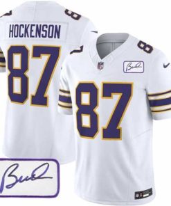 Superb Minnesota Vikings 87 T J Hockenson White 2023 F.U.S.E Bud Grant Patch Vapor Limited Stitched Jersey