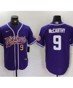 Premium Minnesota Vikings 9 J J  McCarthy Purple Cool Base Stitched Baseball Jersey 1