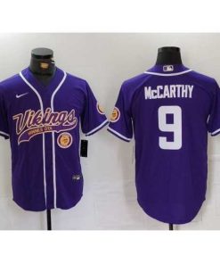 Gorgeous Minnesota Vikings 9 J J  McCarthy Purple Cool Base Stitched Baseball Jersey 2