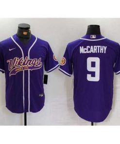 Finest Minnesota Vikings 9 J J  McCarthy Purple Cool Base Stitched Baseball Jersey