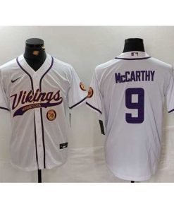 Superior Minnesota Vikings 9 J J  McCarthy White Cool Base Stitched Baseball Jersey 1