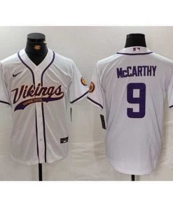 Gorgeous Minnesota Vikings 9 J J  McCarthy White Cool Base Stitched Baseball Jersey