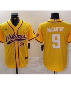 Exquisite Minnesota Vikings 9 J J  McCarthy Yellow Cool Base Stitched Baseball Jersey 2