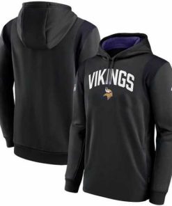Superior Minnesota Vikings Black Sideline Stack Performance Pullover Hoodie 002