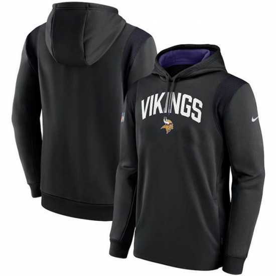 Superior Minnesota Vikings Black Sideline Stack Performance Pullover Hoodie 002