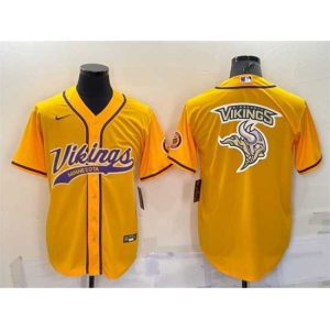 Exceptional Minnesota Vikings Gold Team Big Logo With Patch Cool Base Stitched Baseball Jersey