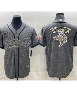 High quality Minnesota Vikings Grey Team Big Logo With Patch Cool Base Stitched Baseball Jersey