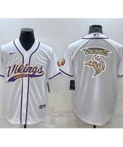 Superior Minnesota Vikings White Team Big Logo With Patch Cool Base Stitched Baseball Jersey