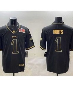 Superb Philadelphia Eagles 1 Jalen Hurts Black Gold 2025 Super Bowl LIX Patch Salute To Service Vapor Untouchable Limited Stitched Football Jersey