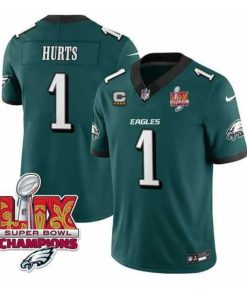 High quality Philadelphia Eagles 1 Jalen Hurts Green 2025 Eagles Logo Super Bowl LIX Patch With 4 Star C Patch New F.U.S.E  Vapor Untouchable Limited Stitched Footb