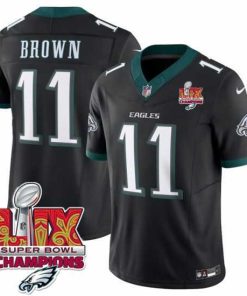 Superb Philadelphia Eagles 11 A J  Brown Black 2025 Eagles Logo Super Bowl LIX Patch New F.U.S.E  Vapor Untouchable Limited Stitched Football Jersey