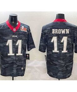 Premium Philadelphia Eagles 11 A  J  Brown Black 2025 Super Bowl LIX Patch Camo Vapor Untouchable Limited Stitched Football Jersey