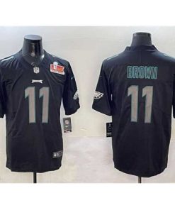Marvelous Philadelphia Eagles 11 A J  Brown Black 2025 Super Bowl LIX Patch Impact Vapor Untouchable Limited Stitched Football Jersey