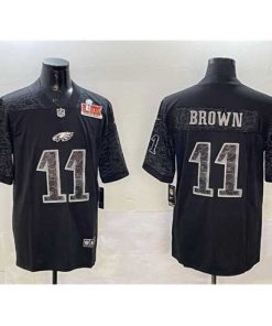 Gorgeous Philadelphia Eagles 11 A J  Brown Black 2025 Super Bowl LIX Patch Reflective Vapor Untouchable Limited Stitched Football Jersey