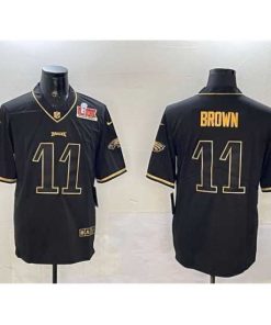 Marvelous Philadelphia Eagles 11 A  J  Brown Black Gold 2025 Super Bowl LIX Patch Salute To Service Vapor Untouchable Limited Stitched Football Jersey
