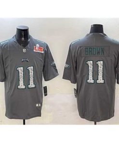 High quality Philadelphia Eagles 11 A J  Brown Gray 2025 Super Bowl LIX Patch Fashion Vapor Untouchable Limited Stitched Football Jersey