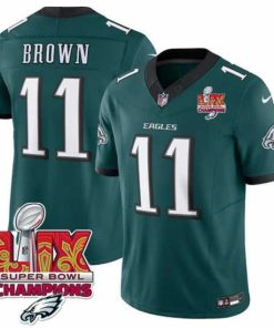 Exceptional Philadelphia Eagles 11 A J  Brown Green 2025 Eagles Logo Super Bowl LIX Patch New F.U.S.E  Vapor Untouchable Limited Stitched Football Jersey