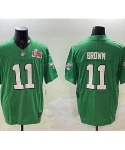 Exquisite Philadelphia Eagles 11 A J  Brown Green 2025 Super Bowl LIX Patch F.U.S.E  Throwback Vapor Untouchable Limited Stitched Football Jersey