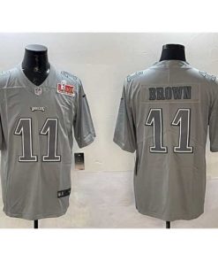 Gorgeous Philadelphia Eagles 11 A  J  Brown Grey 2025 Super Bowl LIX Patch Atmosphere Fashion Vapor Untouchable Limited Stitched Football Jersey
