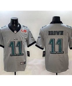 Marvelous Philadelphia Eagles 11 A  J  Brown Grey 2025 Super Bowl LIX Patch Vapor Untouchable Limited Stitched Football Jersey