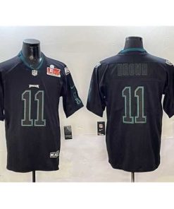 High quality Philadelphia Eagles 11 A J  Brown Lights Out Black 2025 Super Bowl LIX Patch Color Rush Vapor Untouchable Limited Stitched Football Jersey
