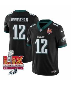 Premium Philadelphia Eagles 12 Randall Cunningham Black 2025 Eagles Logo Super Bowl LIX Patch New F.U.S.E  Vapor Limited Stitched Football Jersey