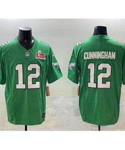 Superior Philadelphia Eagles 12 Randall Cunningham Green 2025 Super Bowl LIX Patch F.U.S.E  Throwback Vapor Untouchable Limited Stitched Football Jersey
