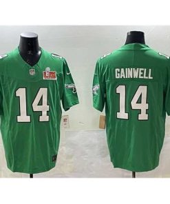 Premium Philadelphia Eagles 14 Kenneth Gainwell Green 2025 Super Bowl LIX Patch F.U.S.E  Throwback Vapor Untouchable Limited Stitched Football Jersey