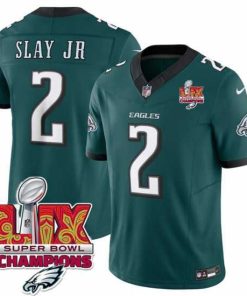 Outstanding Philadelphia Eagles 2 Darius Slay JR Green 2025 Eagles Logo Super Bowl LIX Patch New F.U.S.E  Vapor Limited Stitched Football Jersey