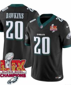 Exceptional Philadelphia Eagles 20 Brian Dawkins Black 2025 Eagles Logo Super Bowl LIX Patch New F.U.S.E  Vapor Limited Stitched Football Jersey