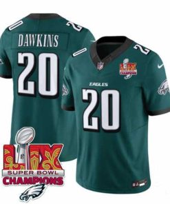 Exquisite Philadelphia Eagles 20 Brian Dawkins Green 2025 Eagles Logo Super Bowl LIX Patch New F.U.S.E  Vapor Limited Stitched Football Jersey