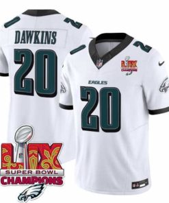Outstanding Philadelphia Eagles 20 Brian Dawkins White 2025 Eagles Logo Super Bowl LIX Patch New F.U.S.E  Vapor Limited Stitched Football Jersey