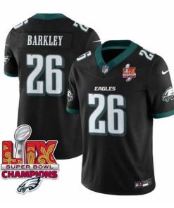 High quality Philadelphia Eagles 26 Saquon Barkley Black 2025 Eagles Logo Super Bowl LIX Patch New F.U.S.E  Vapor Untouchable Limited Stitched Football Jersey