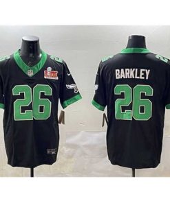 Premium Philadelphia Eagles 26 Saquon Barkley Black 2025 Super Bowl LIX Patch F.U.S.E  Vapor Untouchable Limited Stitched Football Jersey