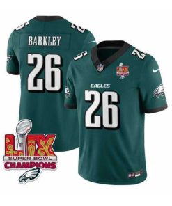 Gorgeous Philadelphia Eagles 26 Saquon Barkley Green 2025 Eagles Logo Super Bowl LIX Patch New F.U.S.E  Vapor Untouchable Limited Stitched Football Jersey