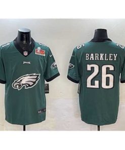 Outstanding Philadelphia Eagles 26 Saquon Barkley Green 2025 Super Bowl LIX Patch Team Big Logo Vapor Untouchable Limited Stitched Football Jersey
