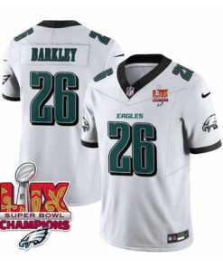 Superb Philadelphia Eagles 26 Saquon Barkley White 2025 Eagles Logo Super Bowl LIX Patch New F.U.S.E  Vapor Untouchable Limited Stitched Football Jersey