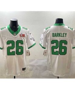 Exquisite Philadelphia Eagles 26 Saquon Barkley White 2025 Super Bowl LIX Patch F.U.S.E  Vapor Untouchable Limited Stitched Football Jersey