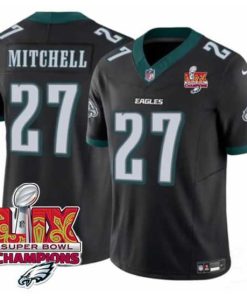 High quality Philadelphia Eagles 27 Quinyon Mitchell Black 2025 Eagles Logo Super Bowl LIX Patch New F.U.S.E  Vapor Untouchable Limited Stitched Football Jersey