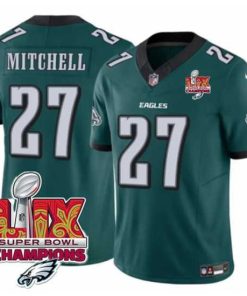Outstanding Philadelphia Eagles 27 Quinyon Mitchell Green 2025 Eagles Logo Super Bowl LIX Patch New F.U.S.E  Vapor Untouchable Limited Stitched Football Jersey