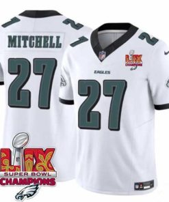 Outstanding Philadelphia Eagles 27 Quinyon Mitchell White 2025 Eagles Logo Super Bowl LIX Patch New F.U.S.E  Vapor Limited Stitched Football Jersey