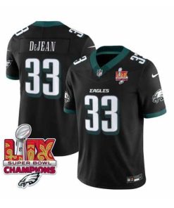 Gorgeous Philadelphia Eagles 33 Cooper DeJean Black 2025 Eagles Logo Super Bowl LIX Patch New F.U.S.E  Vapor Untouchable Limited Stitched Football Jersey