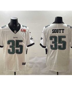 Superior Philadelphia Eagles 35 Boston Scott White 2025 Super Bowl LIX Patch Vapor Untouchable Limited Stitched Football Jersey