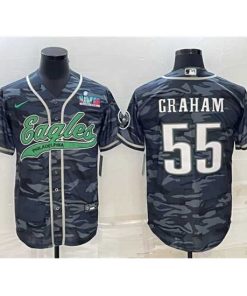 Outstanding Philadelphia Eagles 55 Brandon Graham Grey Camo With Super Bowl LVII Patch Cool Base Stitched Baseball Jersey