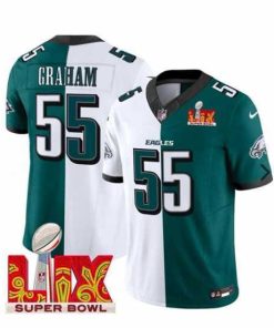 Outstanding Philadelphia Eagles 55 Brandon Graham White Green Split 2025 Super Bowl LIX Patch F.U.S.E  Vapor Untouchable Limited Stitched Football Jersey