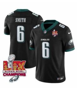Outstanding Philadelphia Eagles 6 DeVonta Smith Black 2025 Eagles Logo Super Bowl LIX Patch New F.U.S.E  Vapor Limited Stitched Football Jersey